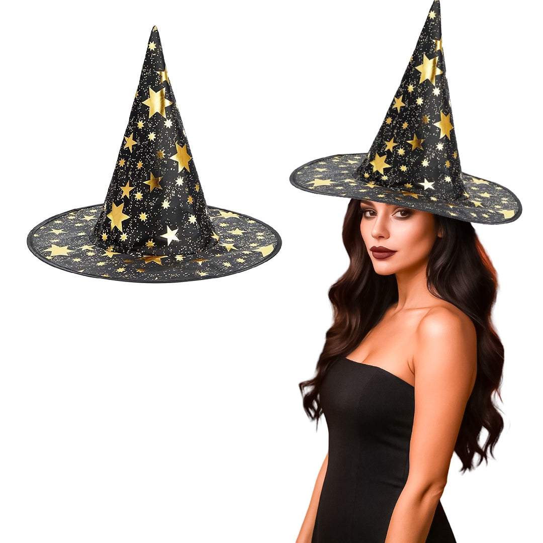 Witch Hat with Golden Star Print for Halloween - 1PC