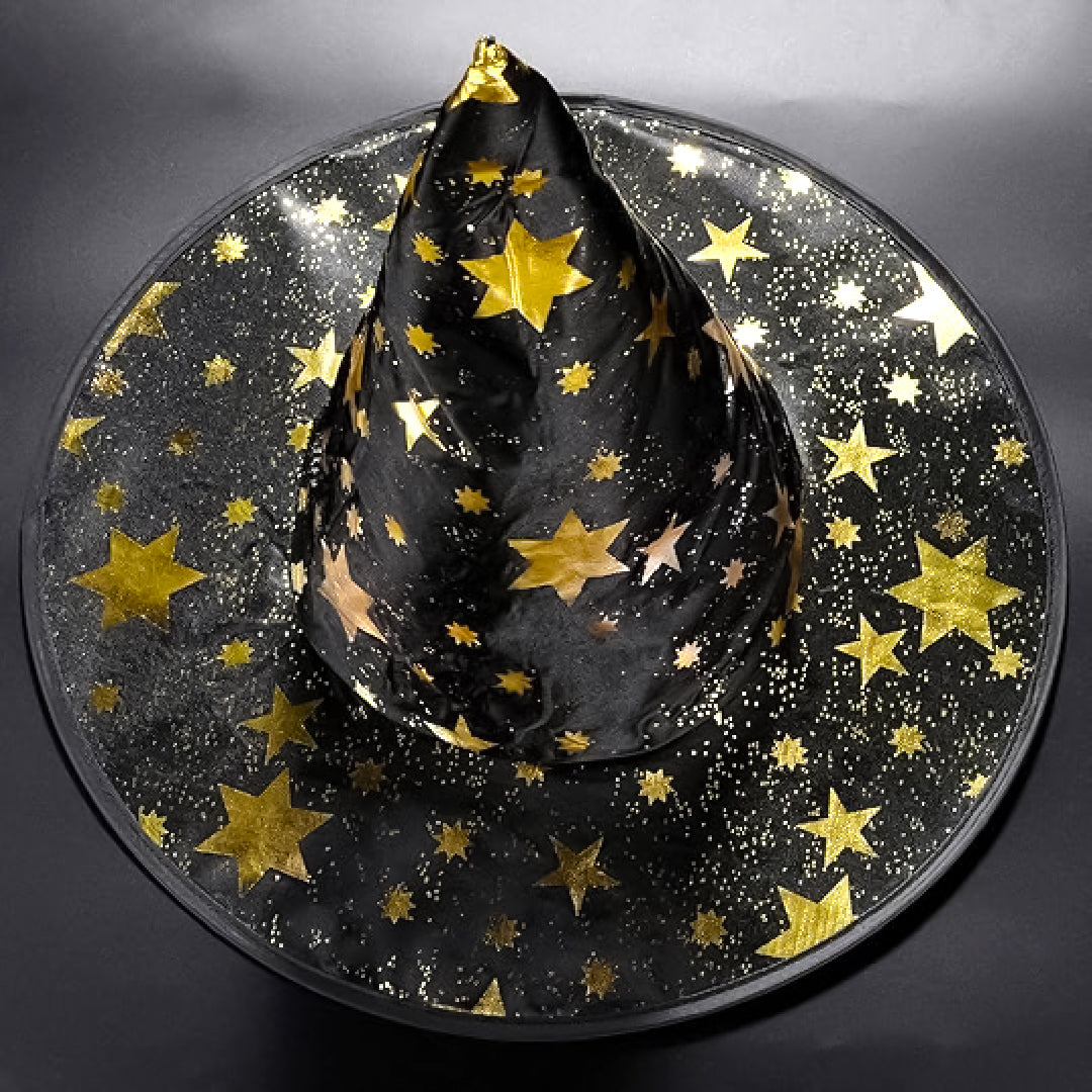 Witch Hat with Golden Star Print for Halloween - 1PC