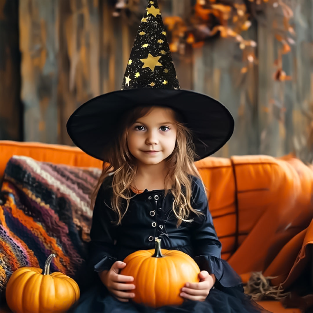 Witch Hat with Golden Star Print for Halloween - 1PC