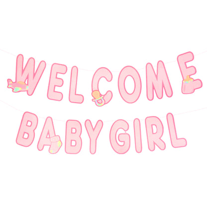 Welcome Baby Girl Pink Flag Banner - 9 inches - 1PC