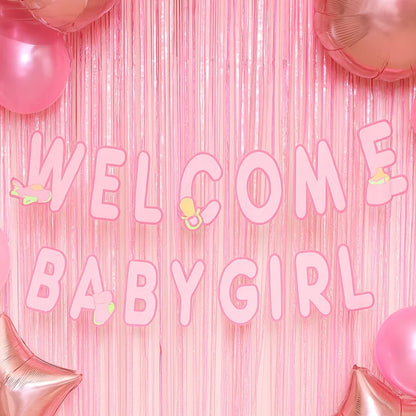 Welcome Baby Girl Pink Flag Banner - 9 inches - 1PC