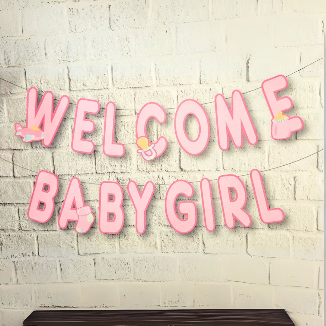Welcome Baby Girl Pink Flag Banner - 9 inches - 1PC