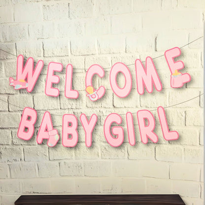 Welcome Baby Girl Pink Flag Banner - 9 inches - 1PC