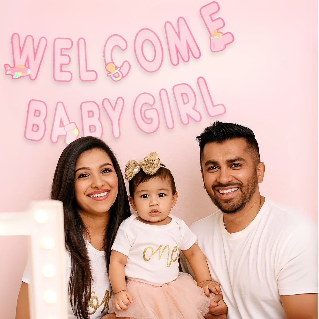 Welcome Baby Girl Pink Flag Banner - 9 inches - 1PC
