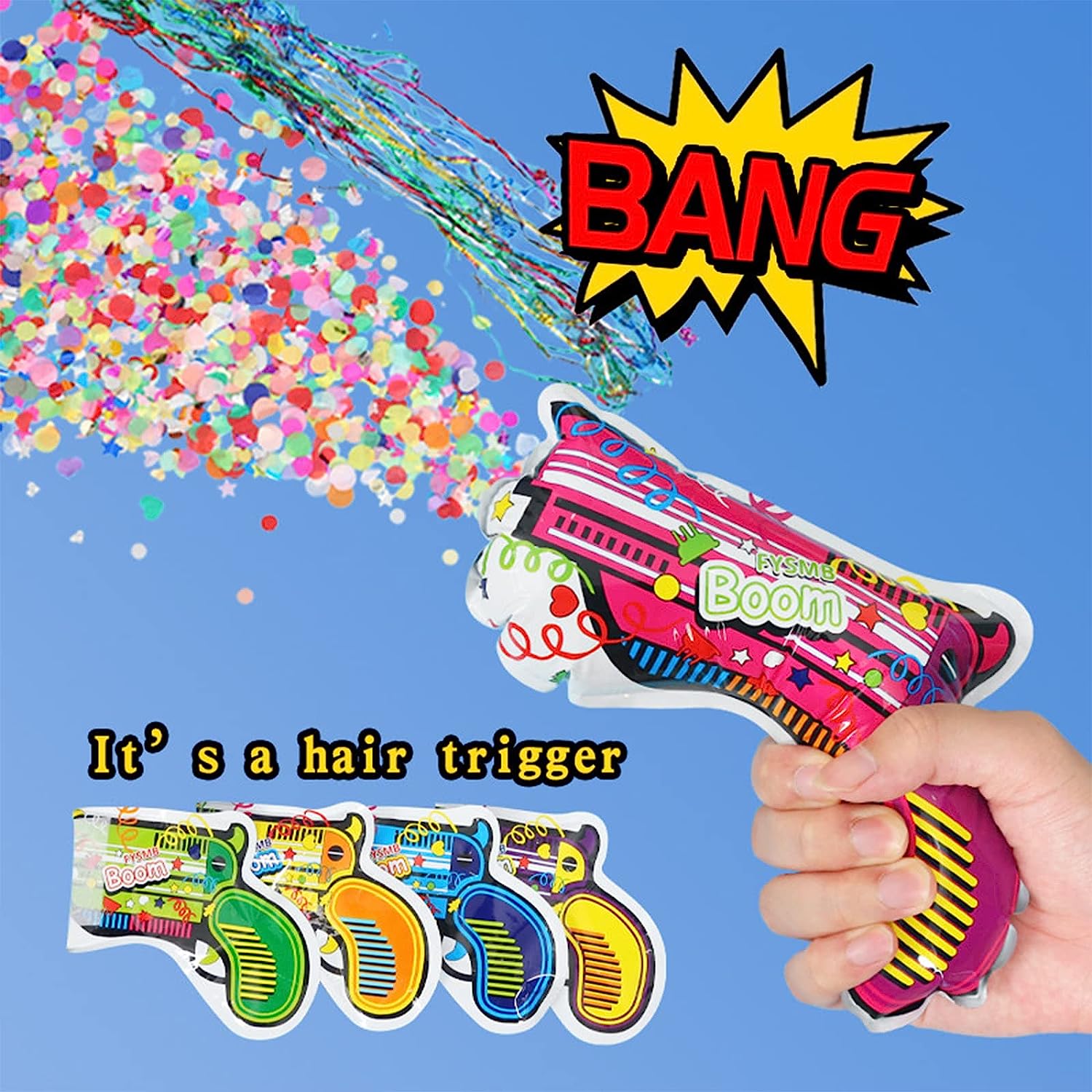 Gun Shaped Handy Party Popper - 6PC