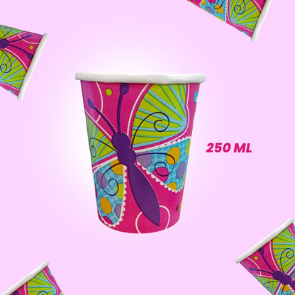 Butterfly & Flowers Theme Party Paper Cups - 250ML - 8PC