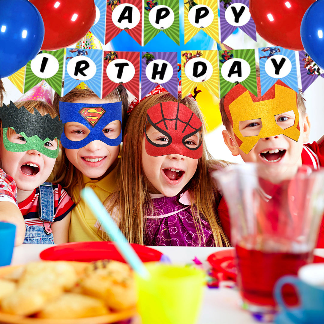 Superhero Themed Birthday Party Set Up with Maks & Multicolor Balloons - 27PC