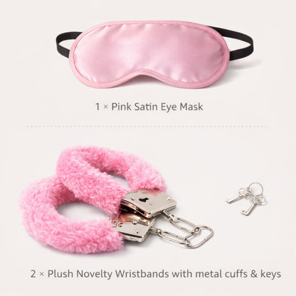 Pink Blindfold Eye Mask & Fur Handcuffs Set