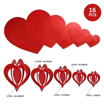 3D Heart Rotating Decoration Set - 16PC