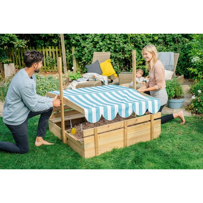 Plum Wooden Sandpit With Canopy - Natural by Plum — kids activity toy for outdoor play and birthday gifts - image 3