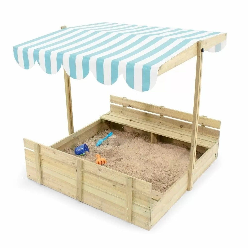 Plum Wooden Sandpit With Canopy - Natural by Plum — kids activity toy for outdoor play and birthday gifts - image 1