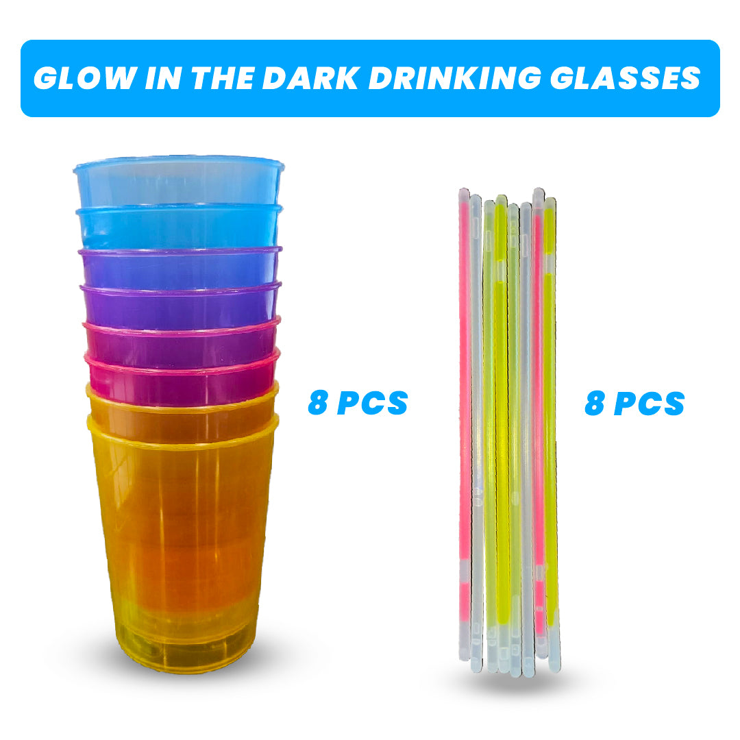 Glow In The Dark Neon Drinking Glasses - 8PC