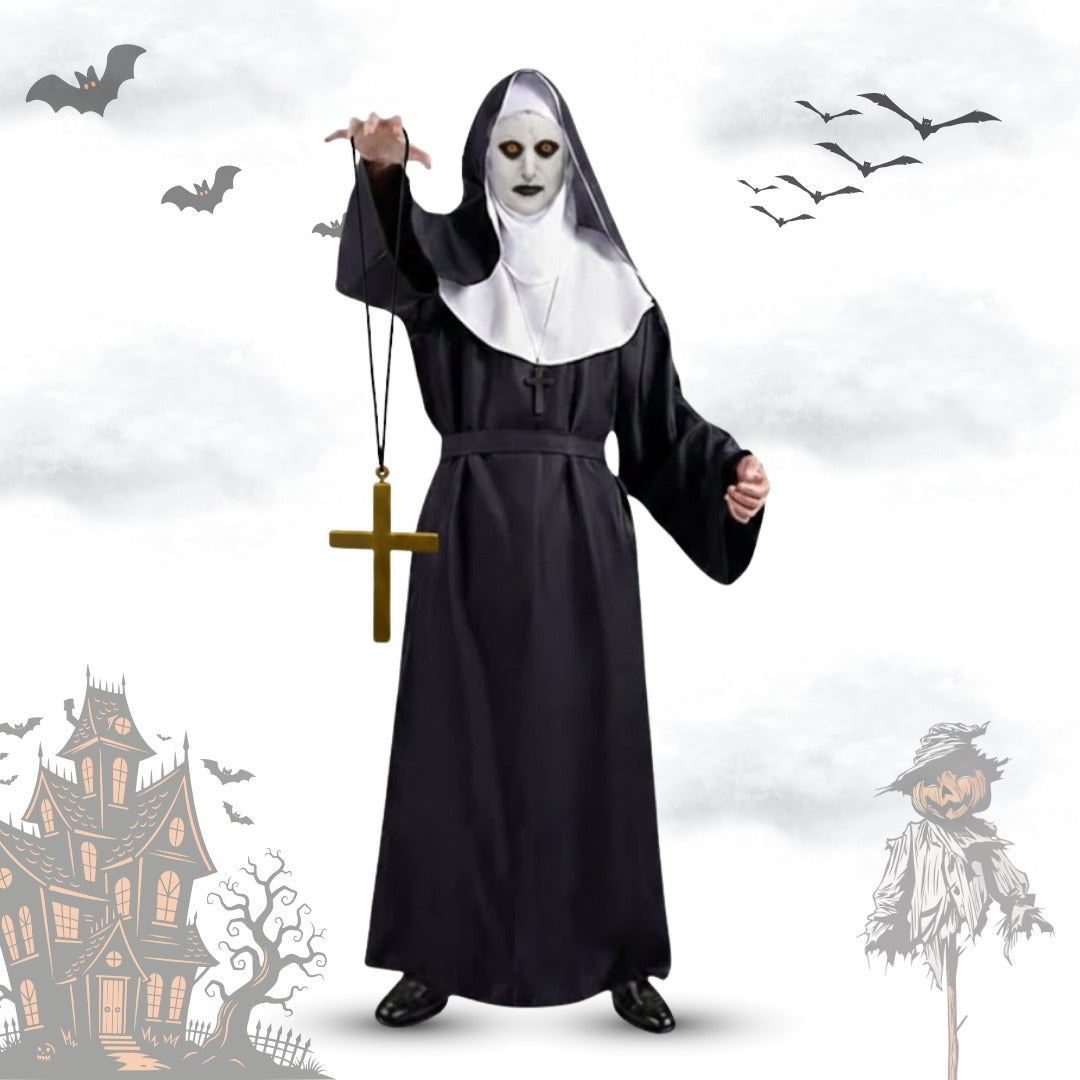 Conjuring Nun Costume Adult Large w/ Waist Belt and Latex Mask