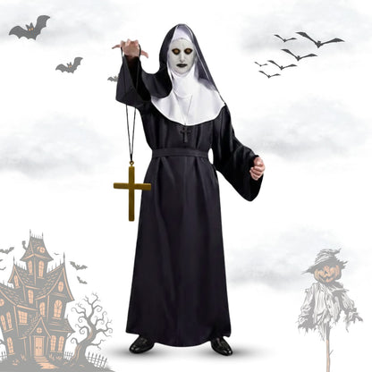 Conjuring Nun Costume Adult Large w/ Waist Belt and Latex Mask