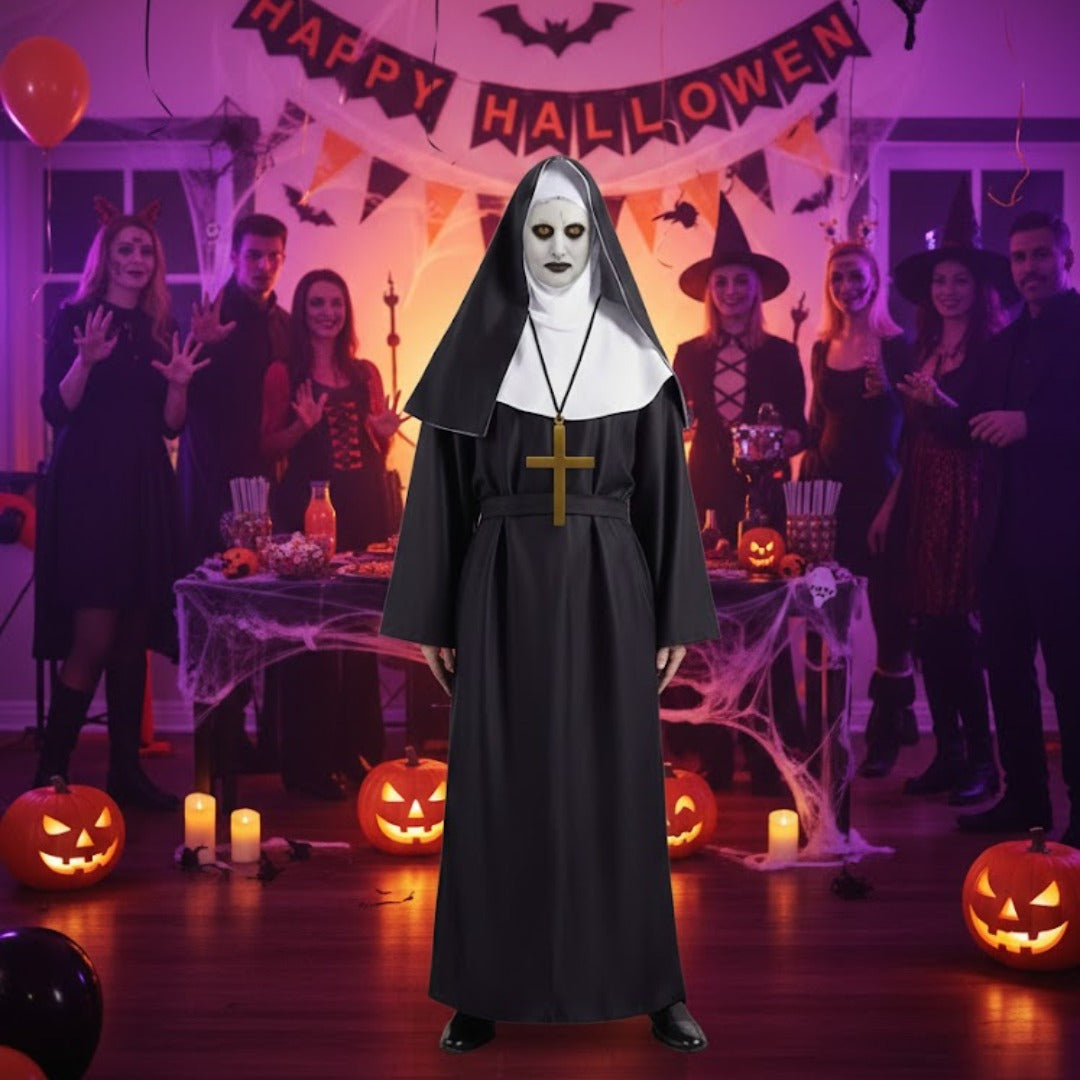 Conjuring Nun Costume Adult Large w/ Waist Belt and Latex Mask