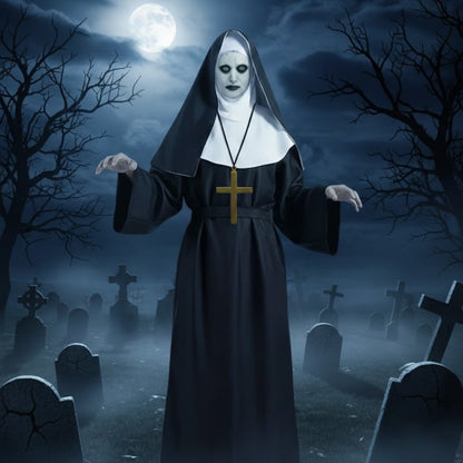 Conjuring Nun Costume Adult Large w/ Waist Belt and Latex Mask
