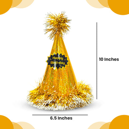 Happy Birthday Golden Glittery Hat with Fringe - 1PC