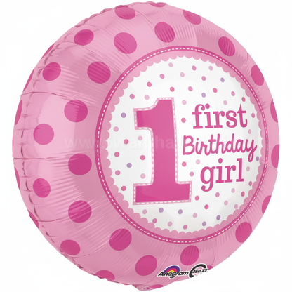 1st Birthday Girl Foil Balloon - Side Angle