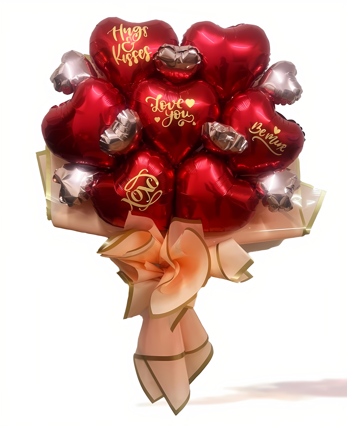 Red & Rose Gold Love You Text Foil Balloon Bouquet - 3PC