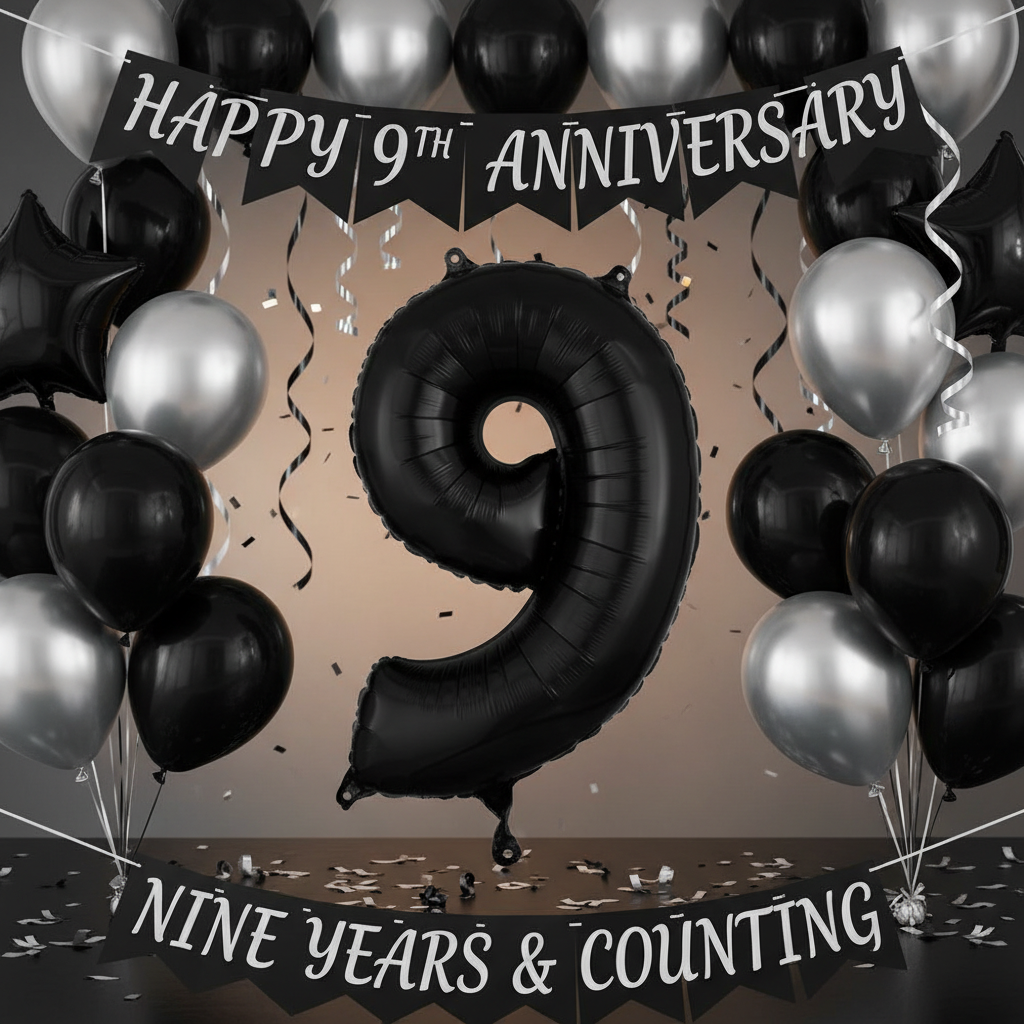 Black Number 9 Balloon - 9th Anniversary