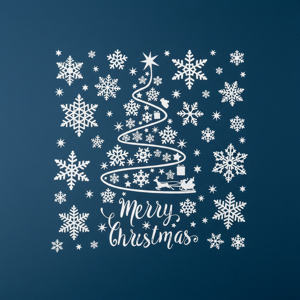 Christmas snowflake cutout stickers 10PC set flat lay on dark blue background various shapes and sizes
