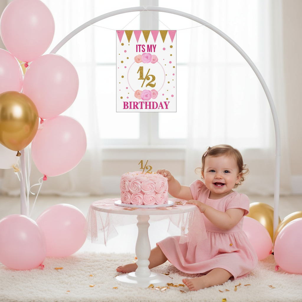 It's My 1/2 Birthday Pink Gold Decoration at Half Birthday Party