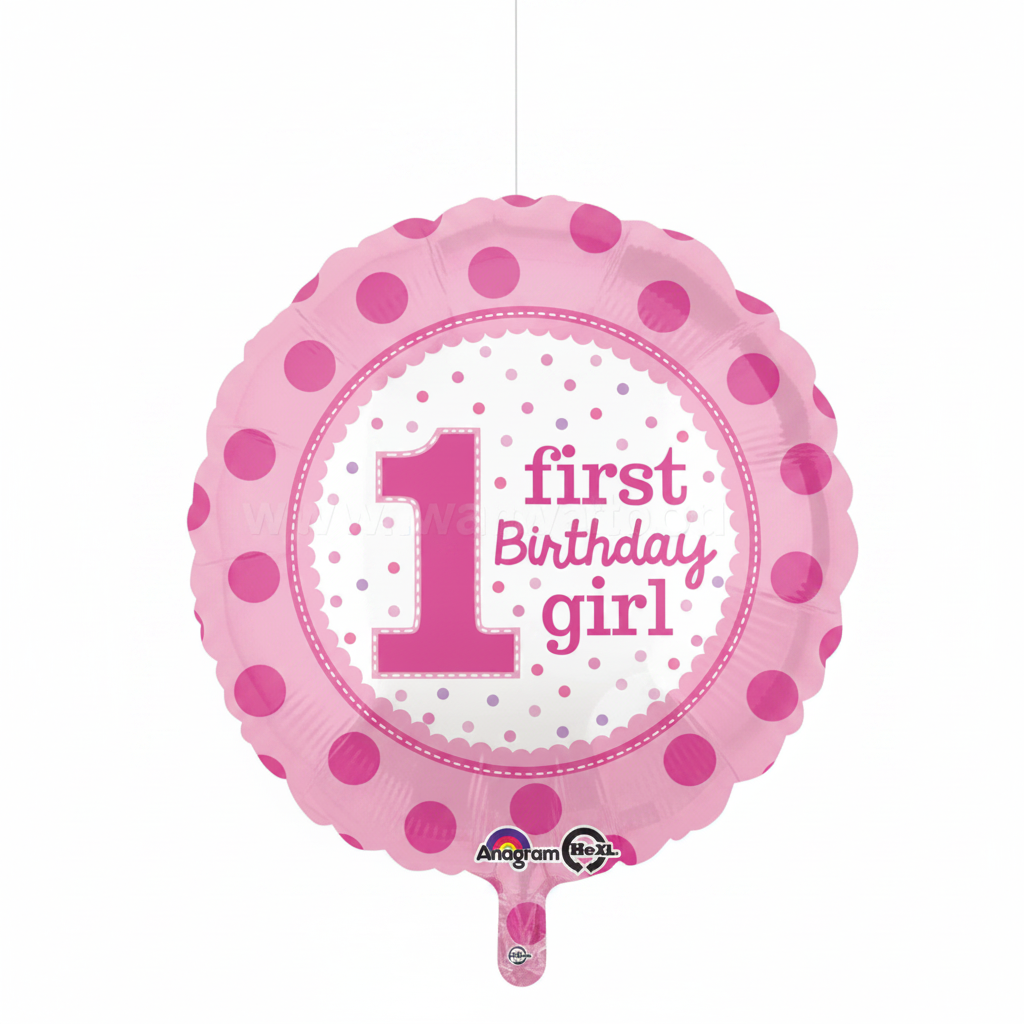 1st Birthday Girl Foil Balloon - Front Angle
