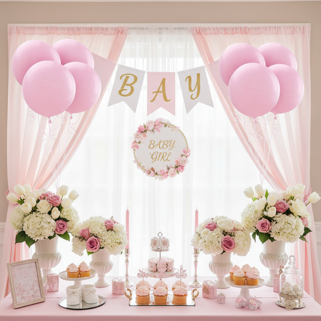Pastel Pink Giant Balloon - Baby Shower Party Setup