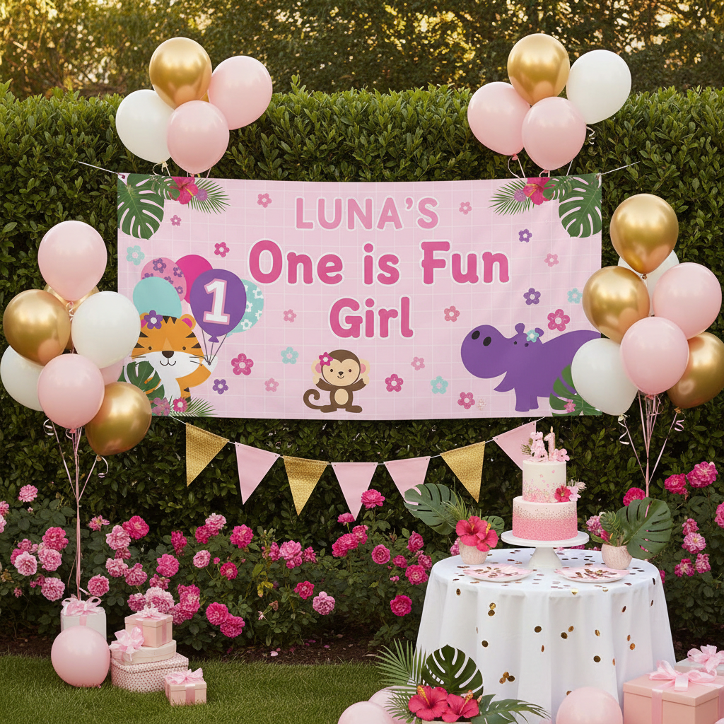 One is Fun Girl Banner - Outdoor Girl First Birthday