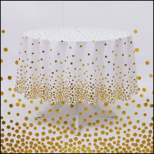 White Gold Polka Dot Tablecover front view