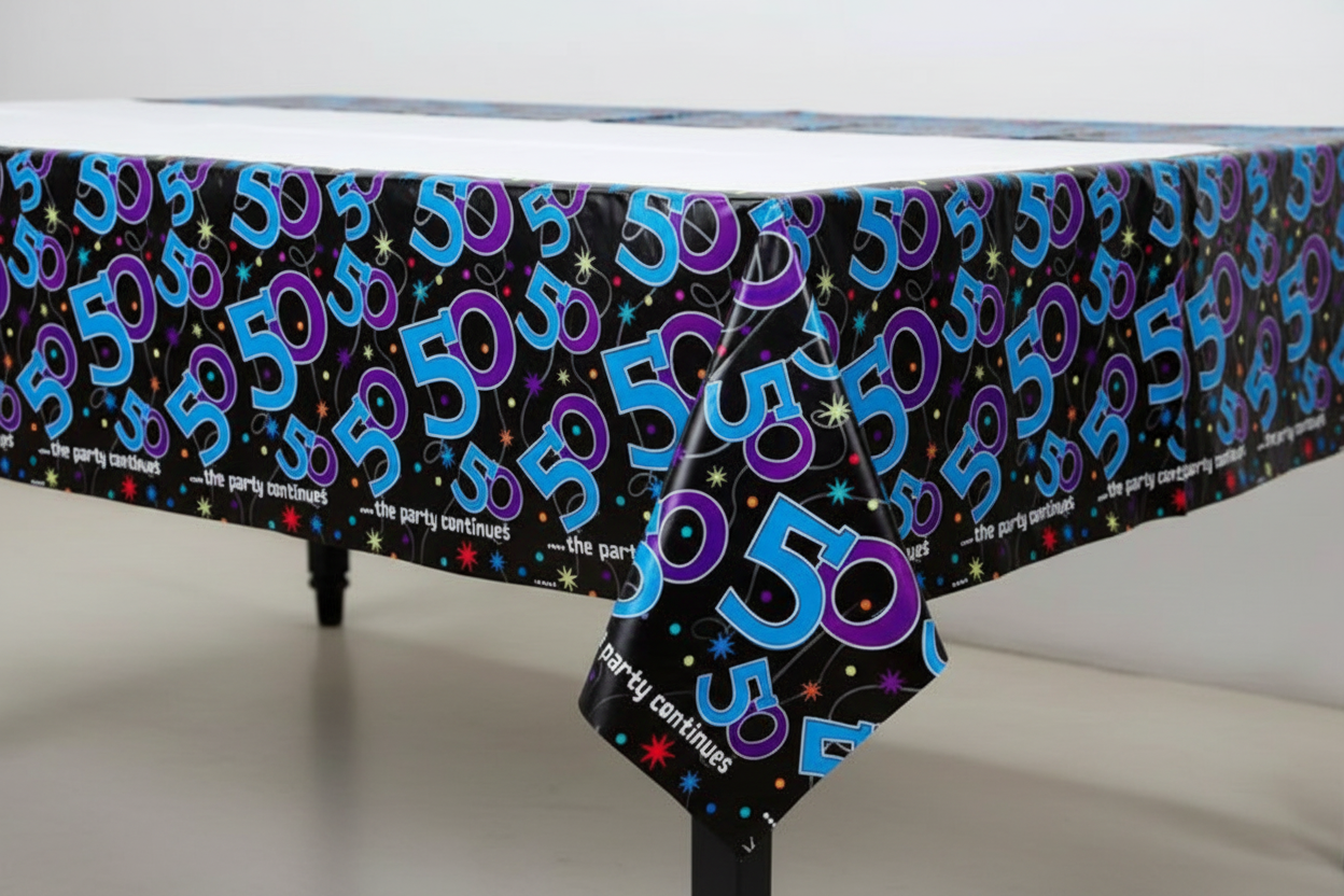 50th Birthday Plastic Tablecover front view