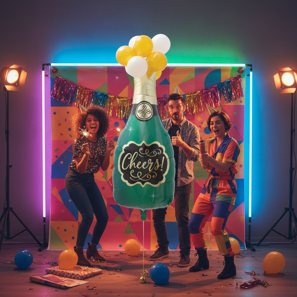 Champagne Cheers Balloon - Selfie Booth Photo Backdrop