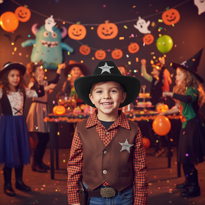 Black Sheriff Hat worn by Child at Halloween Costume Party