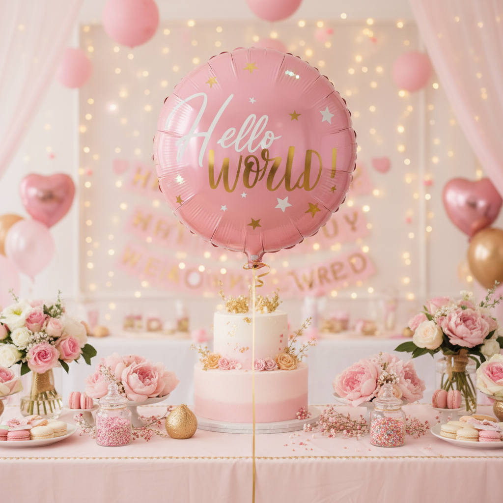 Hello World Baby Girl Balloon - Dessert Table Centrepiece