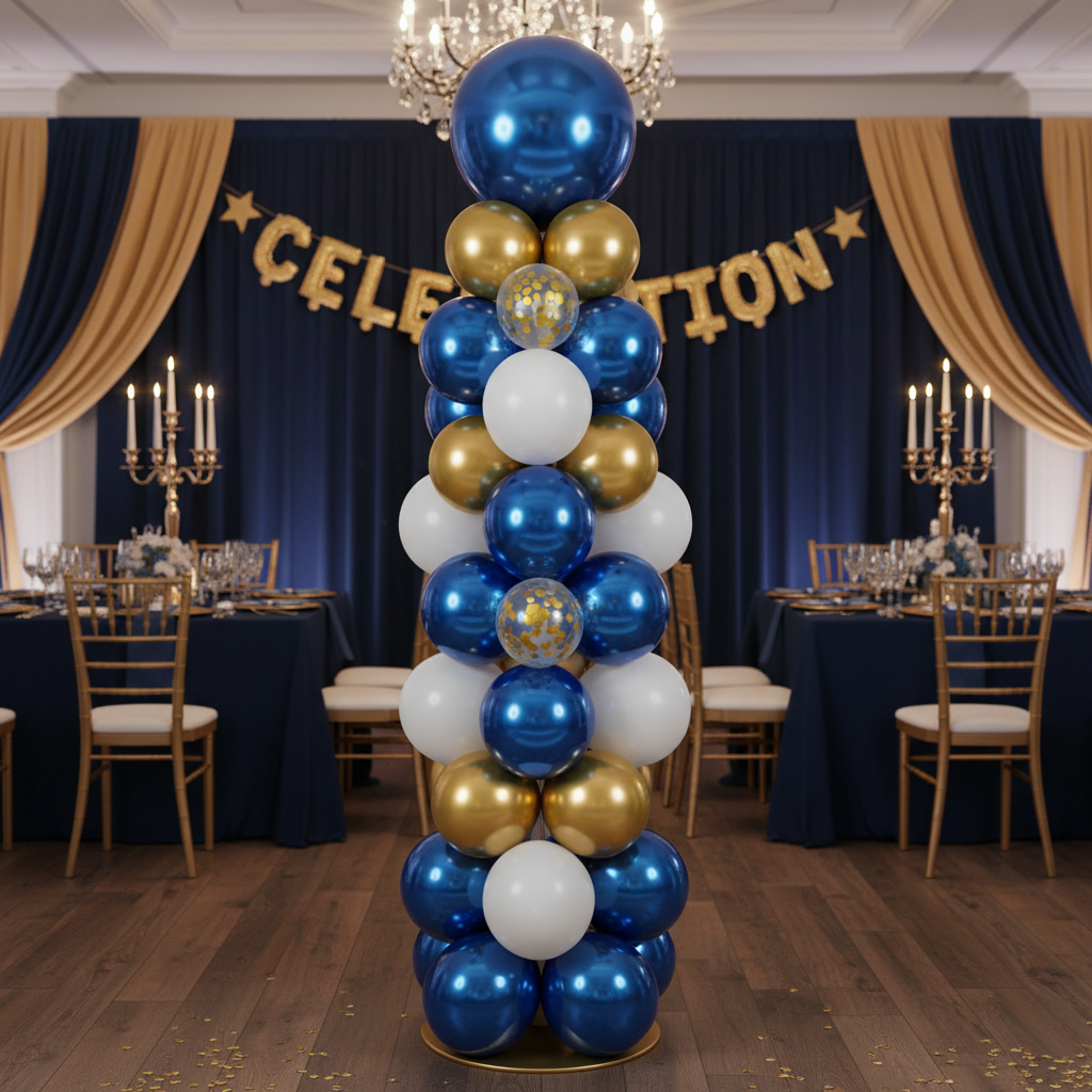 Royal Blue Chrome Balloon - Balloon Column Centrepiece