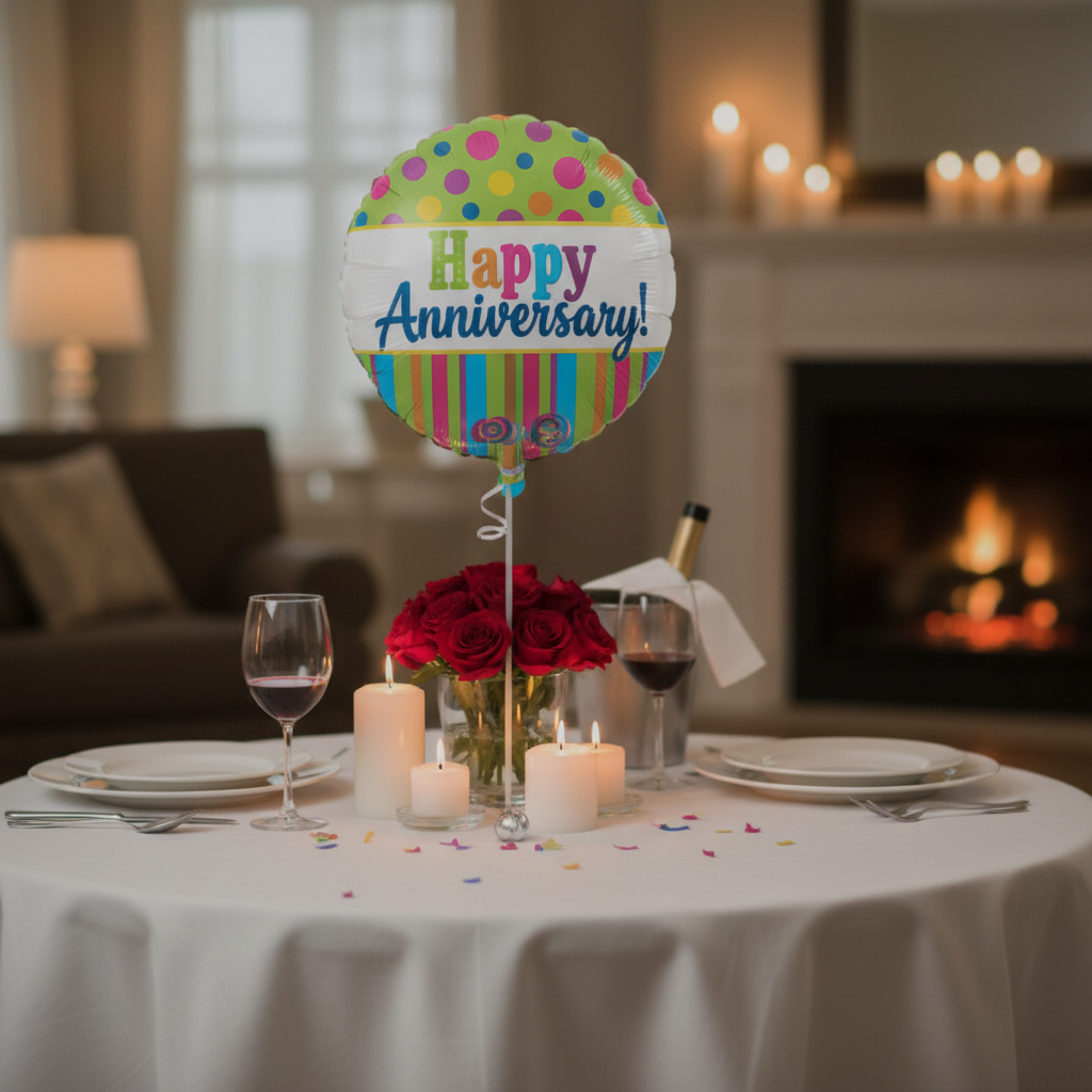 Happy Anniversary Balloon - Romantic Dinner Centrepiece