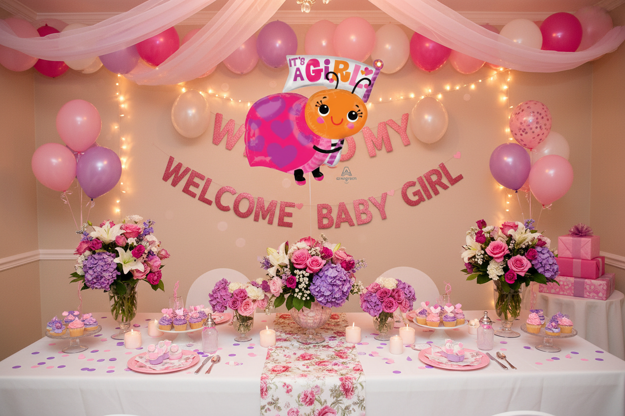 It's a Girl Snail Balloon - Baby Shower Party Setup