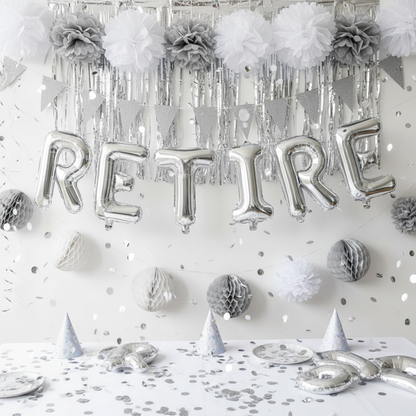 Silver Letter R Balloon - RETIRE Retirement Party