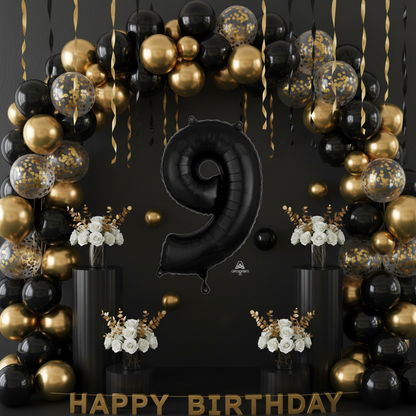 Black Number 9 Balloon - Milestone Photo Backdrop