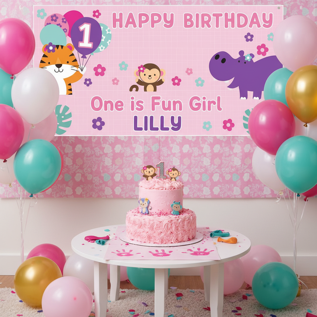 One is Fun Girl Banner - Smash Cake Girl Birthday