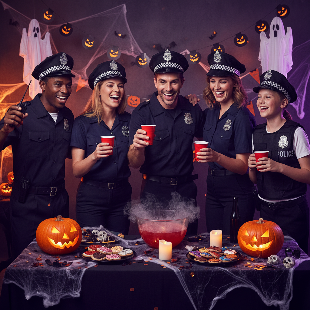 Chequered Police Hat worn at Halloween Costume Party