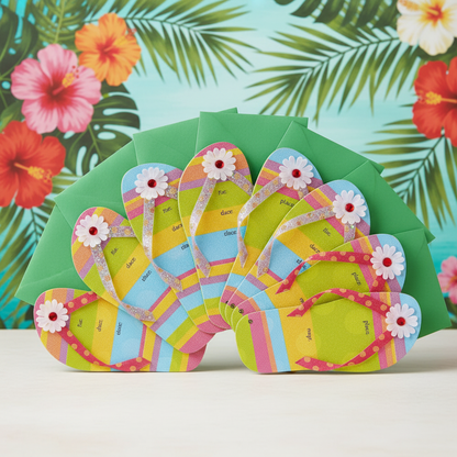 Flip Flop Jumbo Party Invitations Pack of 8 with Green Envelopes