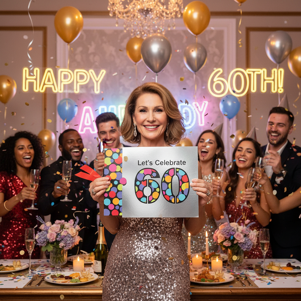 Let's Celebrate 60 Jumbo Birthday Invitations at 60th Birthday Celebration