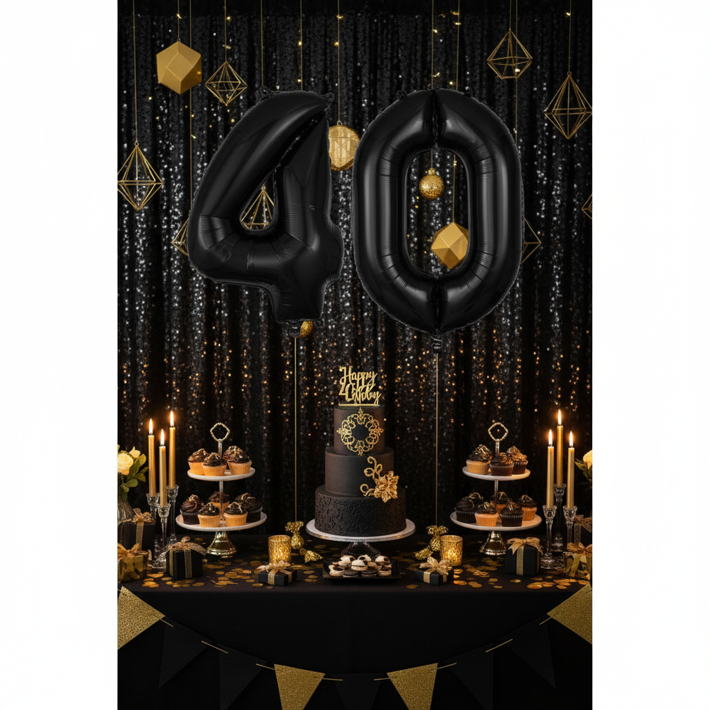 Black Number 4 Balloon - 40th Birthday