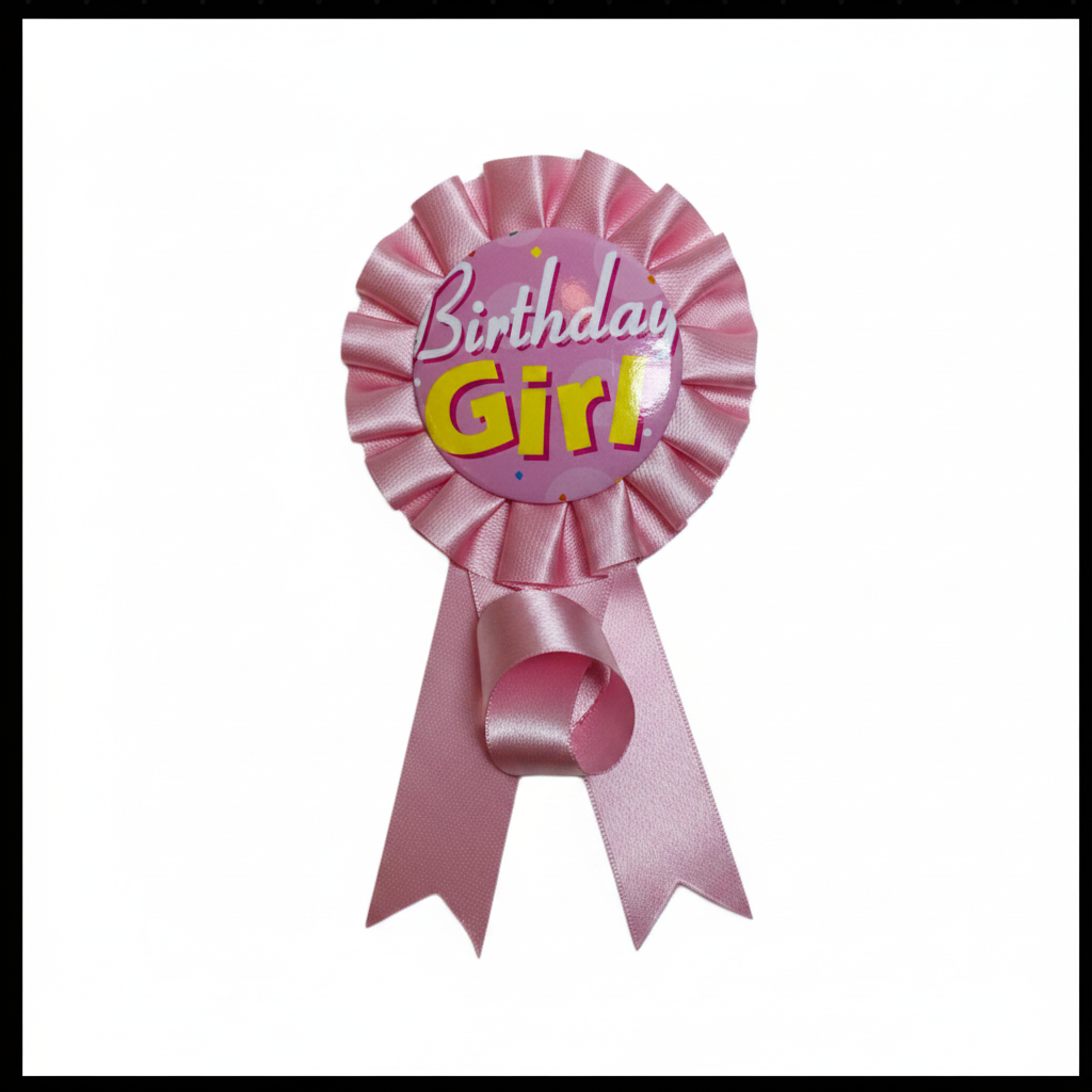 Birthday Girl Award Ribbon Pink - Top Angle