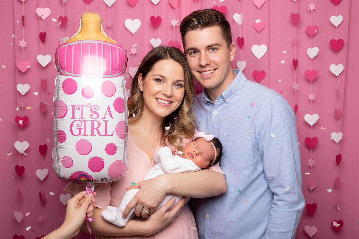 It's a Girl Baby Bottle Balloon - Photo Booth with Family