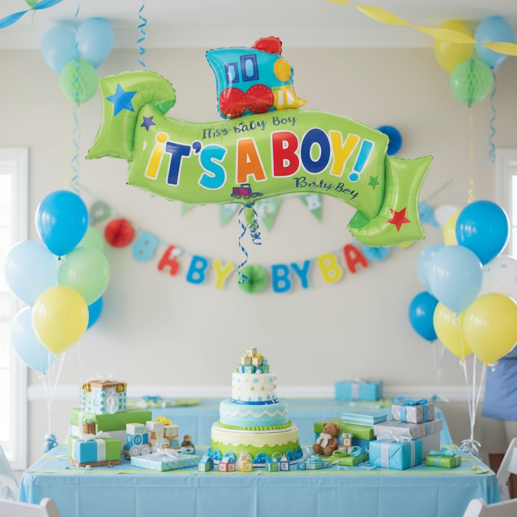 It's a Boy Banner Balloon - Baby Shower Party Setup