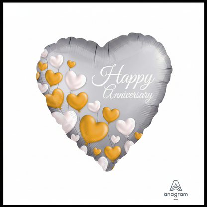 Happy Anniversary Platinum Heart Balloon - Front Angle