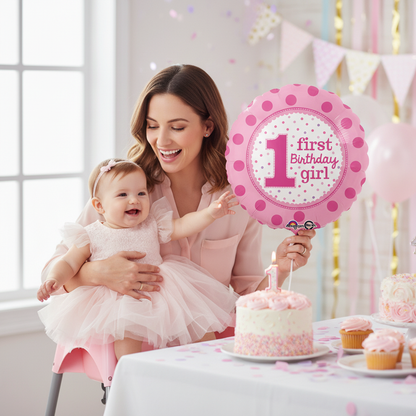 1st Birthday Girl Balloon - Mom and Baby Celebration