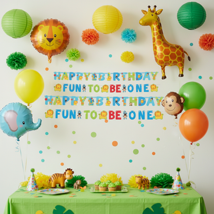 Happy 1st Birthday Wild Banner Combo - Jungle Safari First Birthday